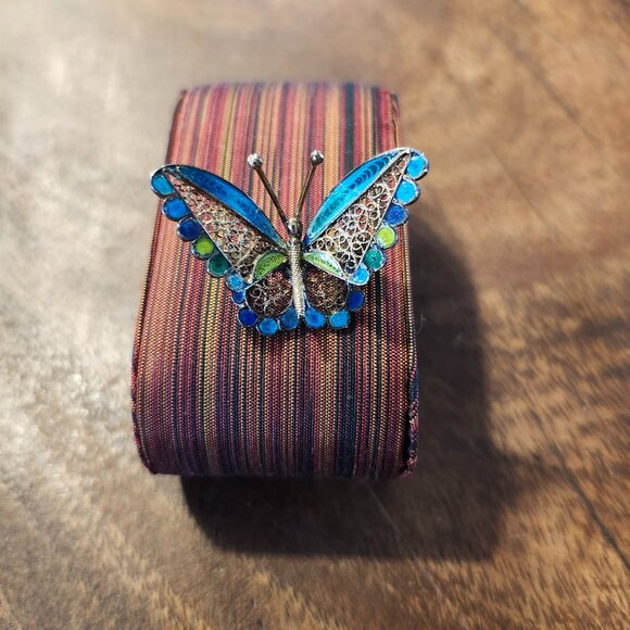 antique silver butterfly brooch,  filligre/ emanel. - Picture 1 of 5